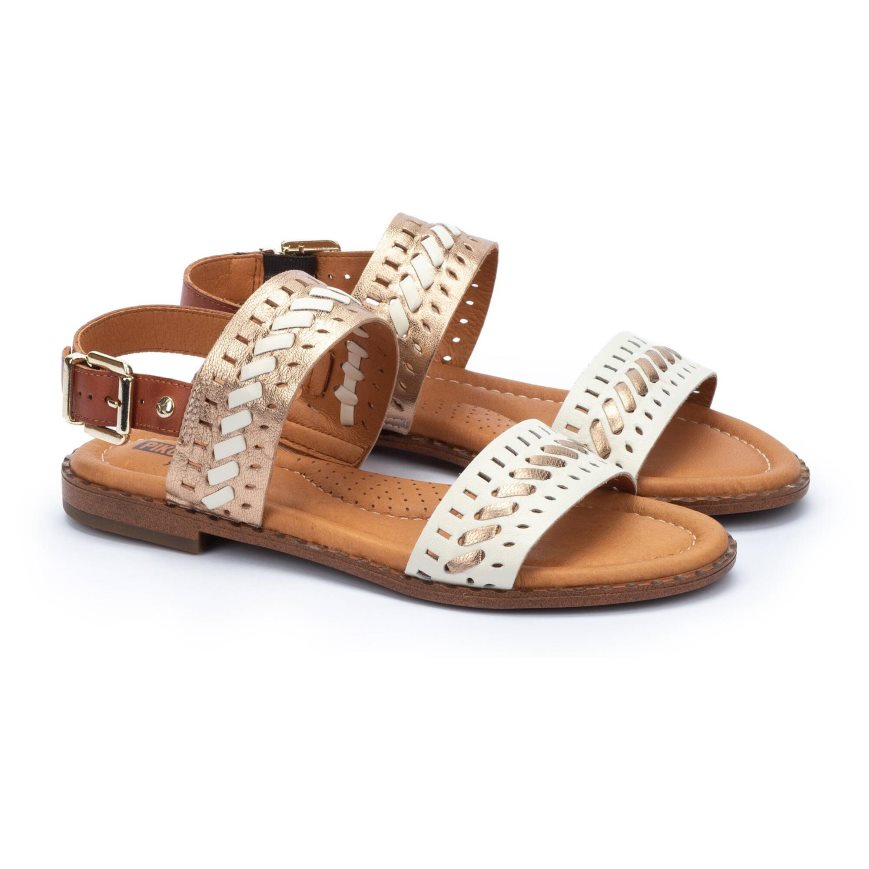 Women's Pikolinos ALGAR Flat Sandals White / Gold | NZ H02Q871